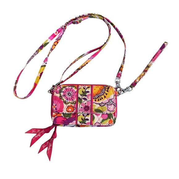 Vera Bradley All In One Crossbody in Clementine Pink Floral Wallet on Chain - Picture 1 of 16